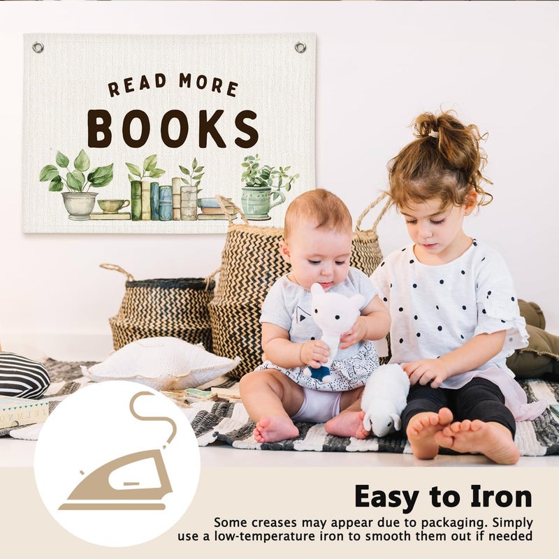 ETVISO Read More Books Botanical Reading Room Decor - Linen Banner Wall Hanging Canvas Banner Flag Decor for Kids Nursery Toddler Reading Corner Nook Classroom Library - Image 4
